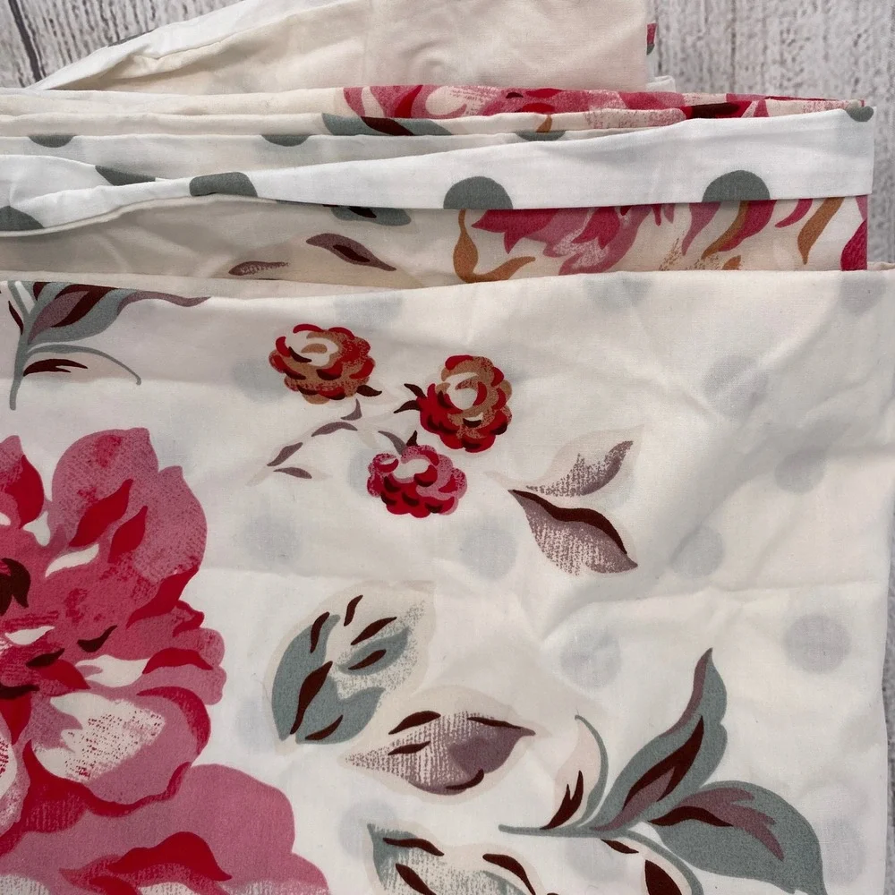 Cath Kidston Duvet Cover King Raspberry Roses Floral Gray Polka Dot Reversible